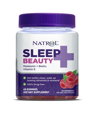 Natrol Sleep Beauty Melatonin Biotin and Vitamin E 100% Drug Free Gummy - Raspberry - 60 Gummies