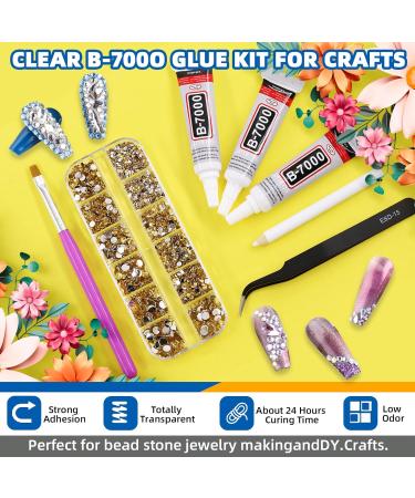 GLARKS B7000 Jewelry Adhesive Glue with Rhinestone Gems Kit 2600Pcs Yellow Rhinestones with Gems Adhesive Flat Back Gems Crystal Rhinestones with 6Pcs Dotting Tools for Craft Nail Art Gold - Buy Online on GoSupps.com