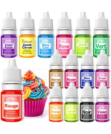 Colorant Alimentaire - Fidton Colorant Alimentaire Naturel 15 Couleurs Colorants Alimentaires pour Fondant Macaron Donut G teau Colorant Alimentaire Liquide pour P tisserie Cuisine Slime - 6 ml 6 ml (Lot de 15)