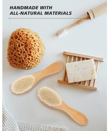 2 Pcs Natural Soft Baby Hair Brush Set with Wooden Handle - Gentle Goat Bristles for Newborns & Toddlers - Buy Online on GoSupps.com