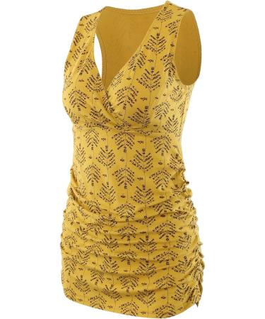 ZUMIY Maternity Nursing Top | Women's Cotton V Neck Ruched Waist Double Layered Tank | S Black+Yellow Printing/2-Pack - Buy Online on GoSupps.com