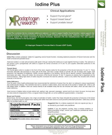 Iodine Plus with Potassium Iodide 10mg, Selenium | 120 Vegetarian Capsules by Adaptogen Research - Buy Online on GoSupps.com