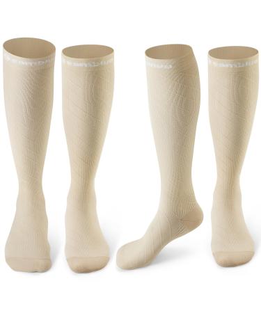 Cambivo compression stockings women and men 2 pairs compression socks support stockings for running sports flight travel cycling L-XL beige - Buy Online on GoSupps.com