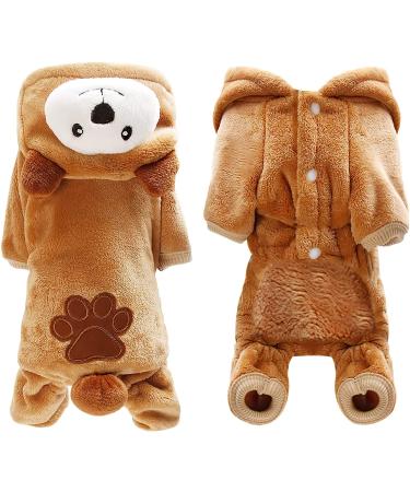 Dog Clothes for Small Dogs Girl Boy, Tiny Chihuahua Yorkie Winter Spring Clothes, Cute Small Dog Pajamas Pjs Jumpsuit Cat Clothes Outfit Apparel (Medium Bust 14.56") Small (5-8 Ib) Brown Bear