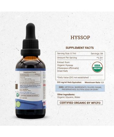 Hyssop USDA Organic | Alcohol-Free Extract High-Potency Herbal Drops | Made from 100% Certified Organic Hyssop (Hyssopus officinalis) Dried Herb (2 oz) 2.00 Fl Oz (Pack of 1) - Buy Online on GoSupps.com