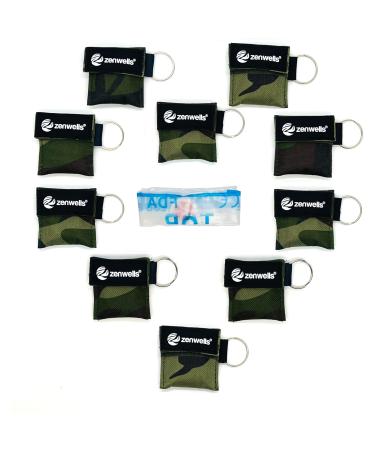 Beating mask key rings 10 pieces (camouflage) - CPR mask face shield - First aid ventilation masks for adults and children - Perfect protection for emergencies