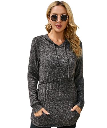 Sosolism Women's Nursing Hoodies Maternity Breastfeeding Tops Long Sleeve Pregnancy Sweatshirt M Charcoal Grey