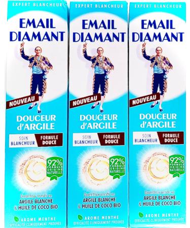 EMAIL DIAMANT Doucer d "Argile WHITENING toothpaste with ORGANIC COCONUT OIL 75ml (PACK OF 3)