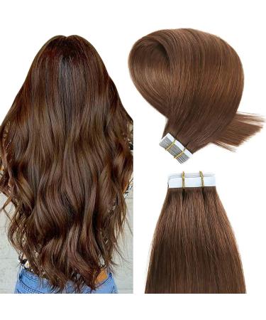 Yilite tape extensions real hair medium brown 65cm 20 pieces/pack 60g tape in extensions real hair Invisible silky straight skin weft tape in naturally extensions (65cm #4 medium brown) 65 cm #4 medium brown