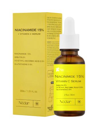 Niacinamide Serum for Face - 15% Niacinamide with Vitamin C Glutathione - Korean Dark Spot Serum for Uneven Tone Enlarged Pore Dullness Ance-Prone Sensitive Skin - Fragrance-Free Daily Use