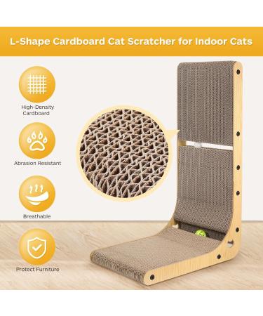 TATAPO L Shape Cat Scratcher 26.8 inch Large Size Vertical Cat Scratching Board Cat Scratchers for Indoor Cats Protecting Furniture Cat Scratch Pad Cardboard Cat Scratching with Ball Toy Wood Color - Buy Online on GoSupps.com