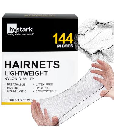 Hystark - Hair Net 144pcs  Hystark 21  Inches Comfortable Invisible Durable Elastic Lightweight Honeycomb Nylon Hair Net for Food Service  Ballet Bun  Sleeping  Women and Wig (Black)