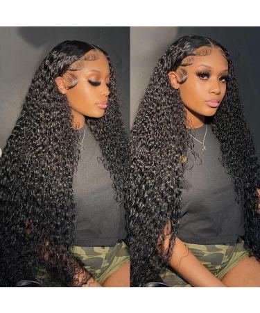 Hepoiss 28 Inch Deep Wave Human Hair Lace Front Wig | HD Lace Frontal Wig for Women | Natural Black Color, Pre-Plucked and Glueless - Buy Online on GoSupps.com