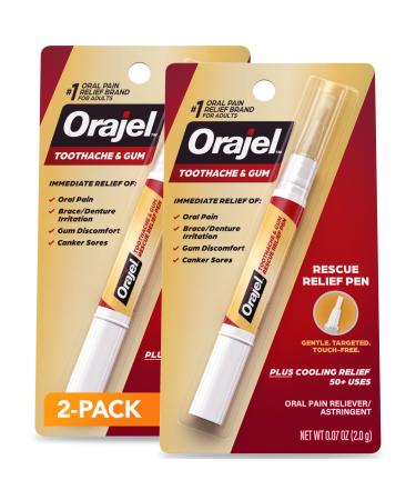 Orajel Rescue Relief Pen with Menthol Cooling Gel for Instant Pain Relief of Tooth & Gum, Mouth Sores, Braces and Denture Irritation, Touch-Free Silicone Applicator, 0.07 oz (2-Pack) 0.07 Ounce (Pack of 2)