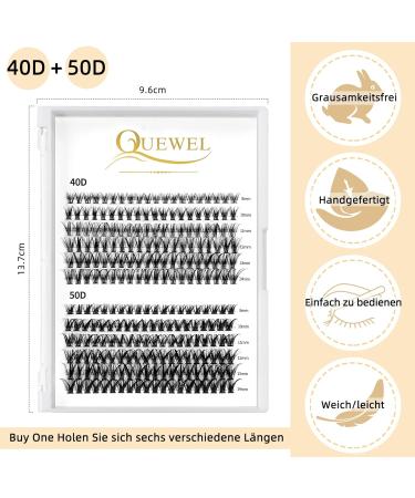 QUEWEL Individual Cluster Lashes - 240 Pieces 0.07C Curl DIY Eyelash Extensions (40D & 50D Mix 8-14mm) for Natural Look - Buy Online on GoSupps.com