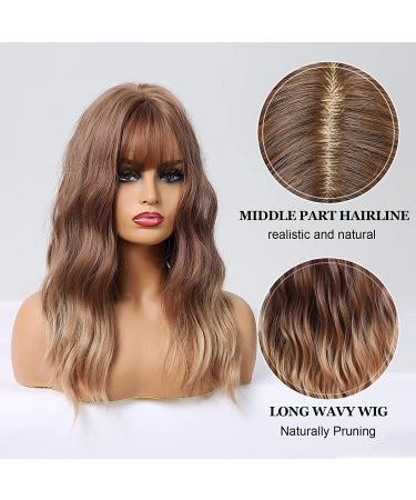 Ombre Auburn Root Brown Long Wavy Bob Wig with Bangs - Shoulder Length Synthetic Wig for Women - Buy Online on GoSupps.com