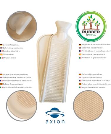 Axion Long Hot Water Bottle with 2L Hose - Fluffy Gray Cover with Pompons | Pain Relief & Relaxation for Back Stomach Shoulder & Neck | Natural Rubber - Buy Online on GoSupps.com