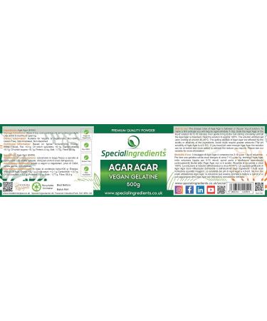 Special Ingredients Agar Agar 1kg Premium Quality Powder Vegan Gelatine European Suitable for Vegan's & Vegetarian's Non GMO Gluten Free Recyclable Container Agar Agar 500 g (Pack of 2) - Buy Online on GoSupps.com