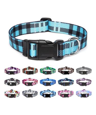 Mercano dog collar adjustable soft nylon comfort & robust patterned dog collar for small medium -sized dog puppies cats (L checkered blue) l checkered blue