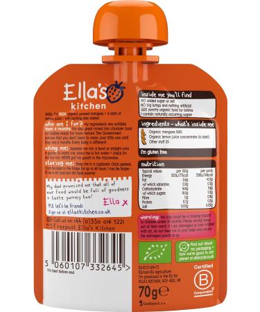Ella's Kitchen Organic Mangoes Pouch 4+ Months 70g - Pure and Natural Baby Food - Buy Online on GoSupps.com