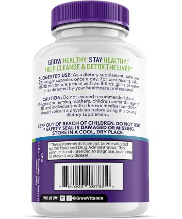grow vitamin Liver Cleanse Detox Capsules w/Unique Blend of Milk Thistle, Artichoke & Dandelion Extract - Liver Supplement Includes Turmeric, Beetroot & Choline - 60 Capsules - Buy Online on GoSupps.com