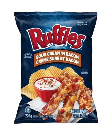 Lays Ruffles Sour Cream & Bacon Potato Chips, Large Bag, Imported from Canada Bacon 7.76 Ounce (Pack of 1)