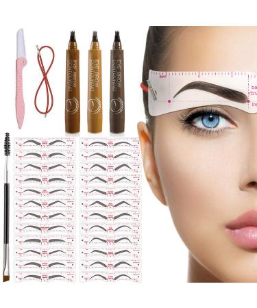 Teuvo 24 styles eyebrow template for beginners 3 minutes make-up reusable eyebrow stencils set with 1 brush 1 trimmer and 3 eyebrow pencils