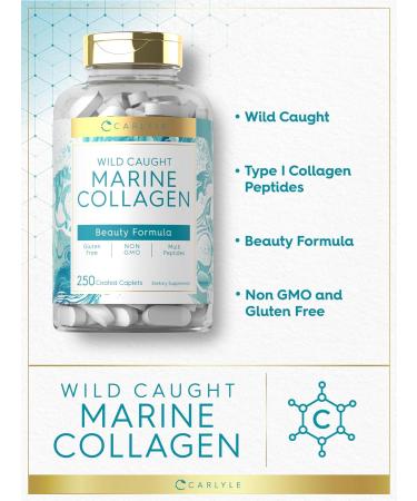 Carlyle Marine Collagen for Hair Skin and Nails | 250 Caplets | Peptides for Women and Men | Type I with Calcium | Non-GMO & Gluten Free 250 Count (Pack of 1) - Buy Online on GoSupps.com