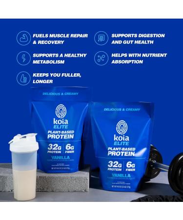 Koia Plant Based Protein Elite Powder, Vanilla, 32g Protein, 4g Sugar, 6g Prebiotic Fiber, Pre & Post Workout, 21 Vitamins & Minerals, Dairy-Free, Gluten-Free, Non-GMO, 24 Servings, 44.8 Oz - Buy Online on GoSupps.com