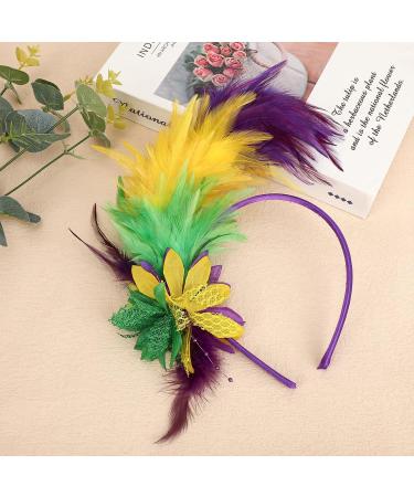MWOOT Feather Headband 1920s Feathered Headpiece Yellow Green Purple Roaring 20s Fascinators for Women Artificial Flower Feather Headwear Hair Accessory for Cocktail Carnival Prom Tea Party - Buy Online on GoSupps.com