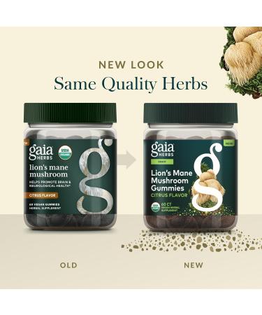 Gaia Herbs Lion's Mane Mushroom - Natural Brain Support Supplement - Made with Organic Lion's Mane Mushrooms - Free from Gluten Soy & Dairy - 60 Vegan Gummies (30 Servings) - Buy Online on GoSupps.com