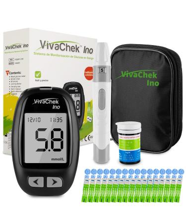 Blood Glucose Monitor Meter Diabetes Test Kit 2022 Upgrade VivaChek Ino MicroUSB Data Transmission 900 Memories 5 Test Reminders Hypo and Ketone Warning with 50 Test Strips and 50 Lancets INO Series Kit X 50