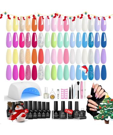Beetles 52 Pcs Gel Nail Polish Kit with UV LED Light Starter Kit Soak Off 32 Colors Glitter Gel Polish Set with Base Gel Top Coat 36W Nail Dryer/Buildeing Gel/Blomming Gel/Nail Art 32 Colors-Bonbon Ville