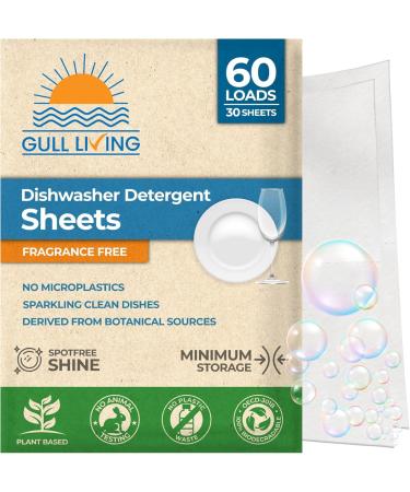 Gull Living Detergent Dishwasher Sheets - Say No to Dishwasher Pods & Tablets - Non-Toxic Plastic-Free - Alternative to Dishwasher Soap Dishwasher Detergent - Ideal for Travel Compact Dishwashing Unscented