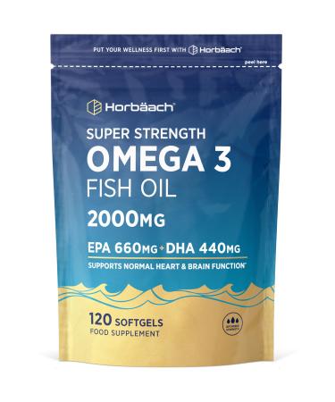 Omega 3 Capsules High Strength 2000mg with 660mg of EPA and 440mg of DHA | 120 Count (2 Months Supply) | Natural Source of Omega 3 Fish Oil | by Horbaach