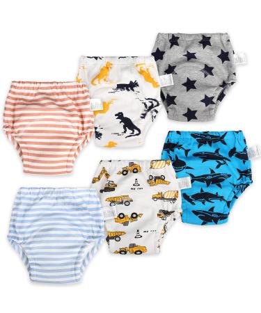 MooMoo Baby 6 Packs Cotton Training Pants Reusable Toddler Potty Training Underwear for Boy and Girl Dinosaur-3T Blue 3T (Pack of 6)