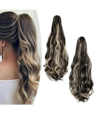 Gairyan 50cm ponytail hair part braid extensions long curly claw clip in ponytail extensions synthetic hair extensions wavy hair part hair extension for women black & bleach 50 cm naturally black & bleaching blonde