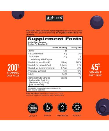 Airborne Kids Elderberry & Zinc Gummies - Immune Support for Kids - 130 Gummies - Elderberry Flavor - Buy Online on GoSupps.com