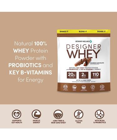 Designer Wellness Designer Whey Natural Protein Powder with Probiotics, Fiber, and B-Vitamins - Gluten-Free Gourmet Chocolate 2 lb - Buy Online on GoSupps.com