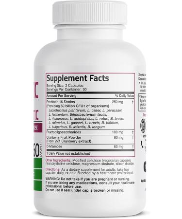 Bronson Women's Probiotic 50 Billion CFU + Prebiotic with Cranberry & D-Mannose - Vaginal Health, Digestive Support, Immune Function - 60 Vegetarian Capsules - Buy Online on GoSupps.com