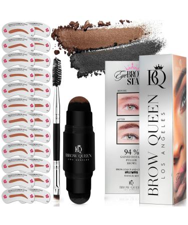 Eyebrow Stamp Kit - Professional Eye Brow Stencil Kits with Dual-Color Eyebrow Powder Stamp 24 Shaping Guide Templates Brow Shaper Brush - Waterproof Smudge-Proof Formula - (Dark Brown) Dark Brown and Nearly Black