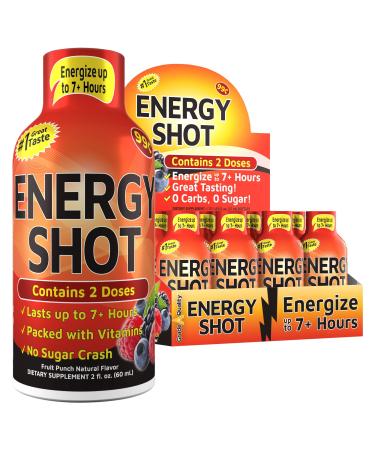 Grade A Quality Energy Drink Shot, Fruit Punch Flavor, Up to 7+ Hours of Energy, 1.93 Fl Oz, 12 Count