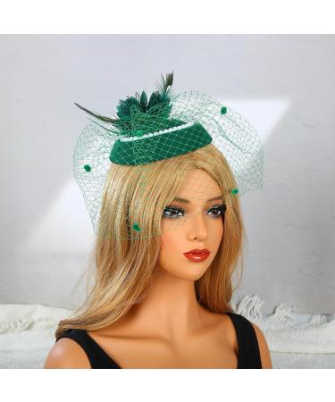 MOYAGA Green Fascinator - Green Fascinators for Weddings Green Feathers and Flower and Pearl for Hats Hair Feathers Clip Vintage Pearl Wool Beret Feather Mesh Hair Accessory - Buy Online on GoSupps.com