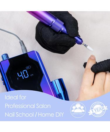 Delanie 40000 RPM Electric Nail Drill E File Rechargeable Portable with 8 Bits for Nail Polish Acrylic Gel Electric Nail File Professional Perfect Gift for Nail Lover-Blue-Violet - Buy Online on GoSupps.com