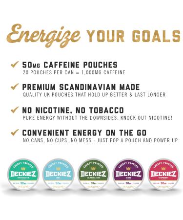 Deckiez Energy Pouches 5 Cans (100 Pouches) Sugar Free Caffeine Supplement Coffee Pouches & Energy Drink Alternative 50mg Caffeine Pouches Wintergreen Flavor - Buy Online on GoSupps.com