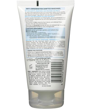 Garnier Washing Gel gentle cleansing for sensitive skin antiimpurities soapfree with zinc & hamamelis sensitive individually packed 1 x 150 ml 150 ml 1er Pack - Buy Online on GoSupps.com