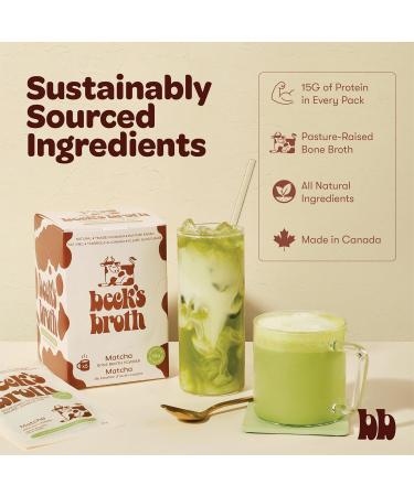 Beck's Broth Matcha Latte - Bone Broth Powder Sachets (5-Pack) | 15g of Protein Per Serving | All Natural Pasture Raised Beef Broth | Dairy Free Gluten Free | Organic Matcha Powder | Rich & Smooth - Buy Online on GoSupps.com