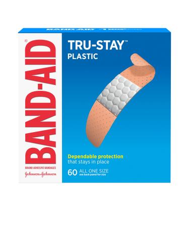 Band-Aid Brand Tru-Stay Plastic Strips Adhesive Bandages for Wound Care and First Aid All One Size 60 ct