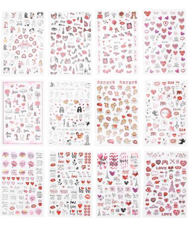 Valentine's Day Nail Art Stickers Heart Lips Rose Bear Cupid High Heels 12 Sheets SelfAdhesive Romantic Nail Decals Loved Ones or Friends DIY Nail Design Decoration - Buy Online on GoSupps.com